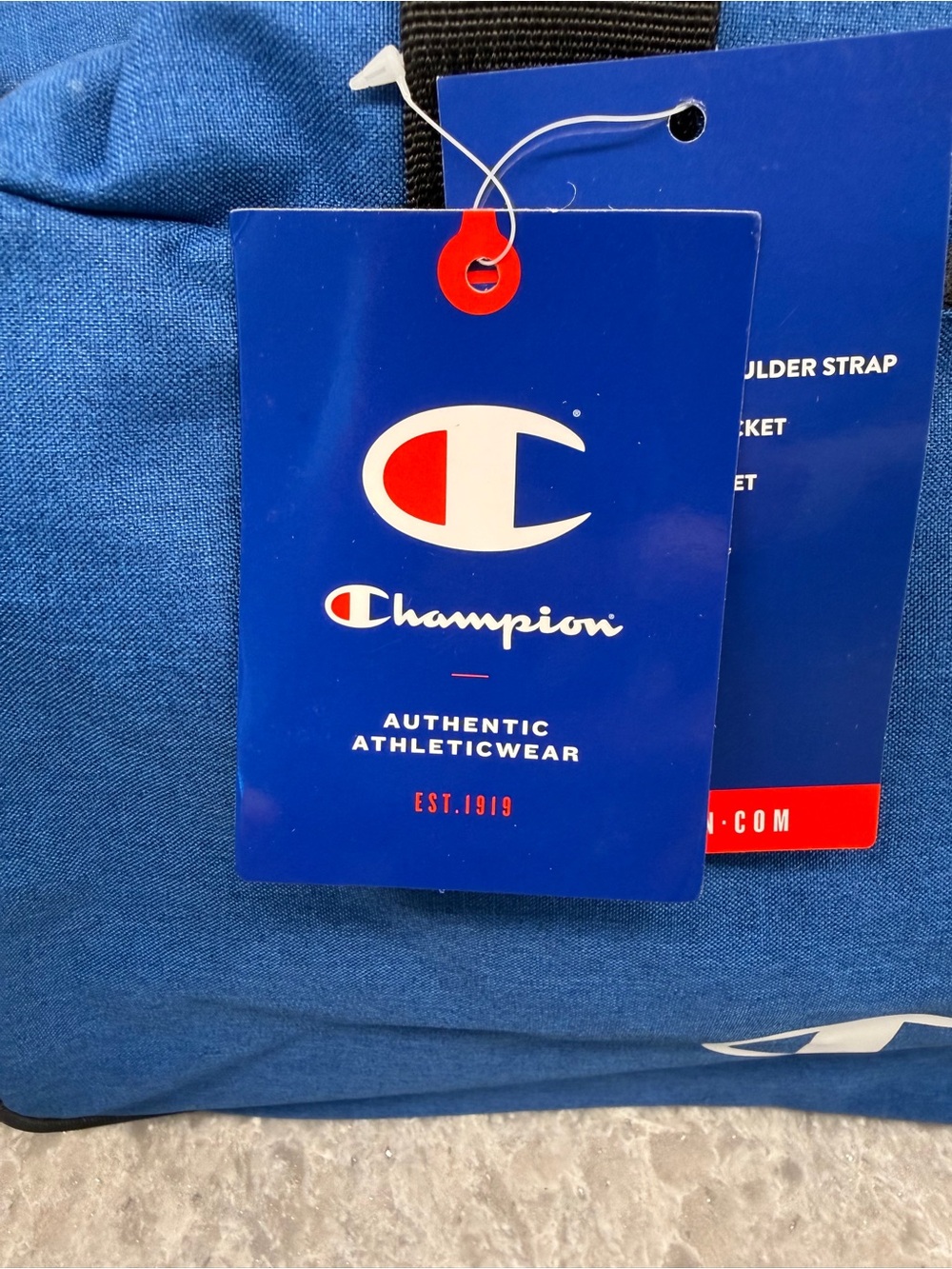 New! Champion Duffle Bag Zipper Closure Removable Shoulder Strap Royal Blue - Picture 7 of 13
